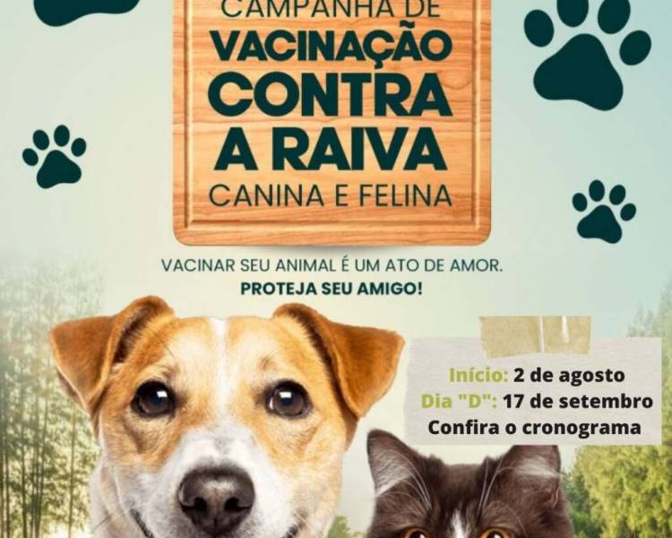 Campanha de vacinação antirrábica animal começa dia 2 de agosto em Água Boa