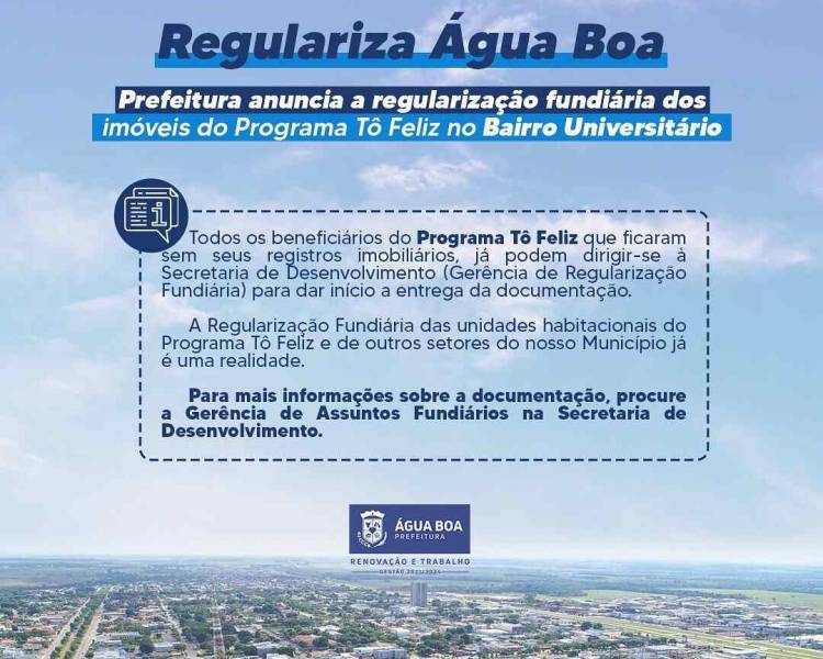 Prefeitura anuncia regularização fundiária dos imóveis do Programa Tô Feliz no Bairro Universitário