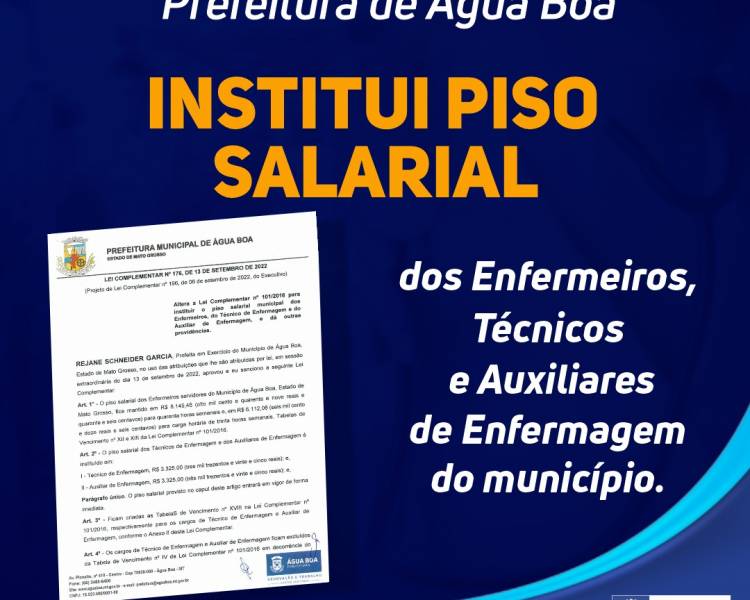 Prefeitura de Água Boa institui piso salarial de Enfermeiros, Técnicos e Auxiliares