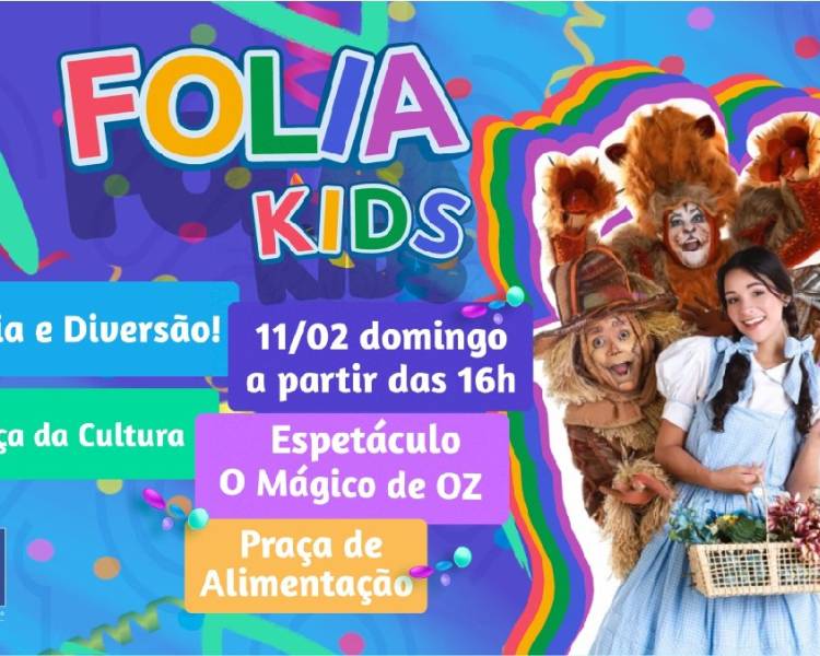 Neste domingo (11) tem Carnaval Folia Kids 2024 na Praça da Cultura