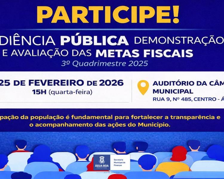 Prefeitura convida população para  Audiência Pública de Demonstração e Avaliação das Metas Fiscais 
