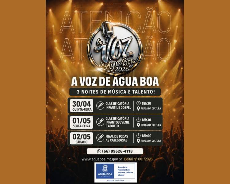 Água Boa se prepara para três noites de música, talento e emoção com o festival A Voz de Água Boa 2026