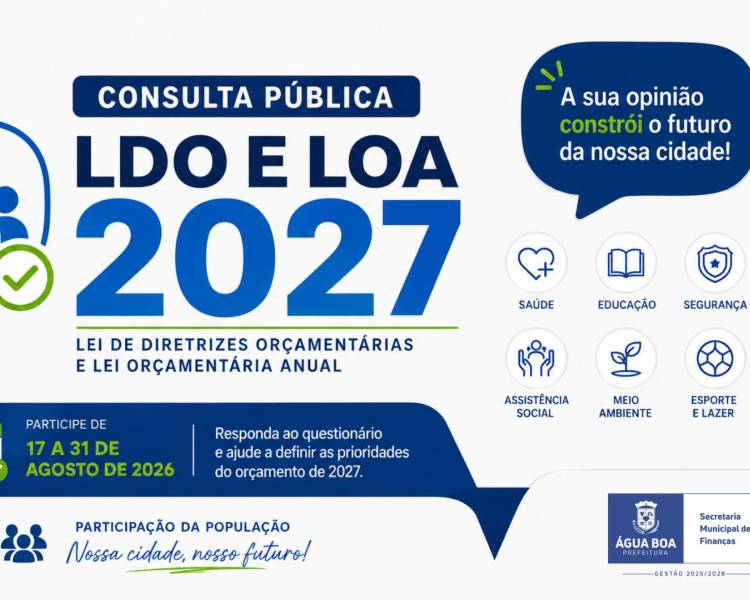 Prefeitura de Água Boa lança consulta pública para definir prioridades do orçamento de 2027